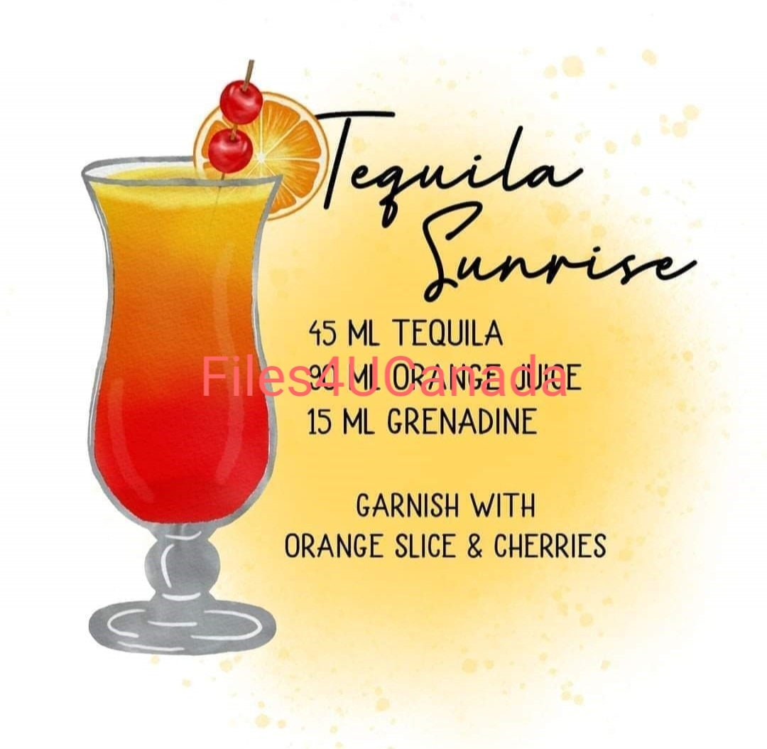 2 Images Tequila Sunrise Drink Recipe PNG JPG Digital Etsy