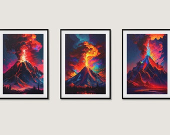 Erupting Volcanoes | Digital Art, AI Art, Wall Art, Print Art, Home Decoration, Trippy, Fire