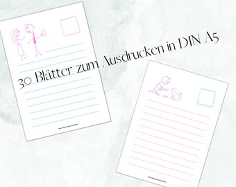 Notizblock DIN A5 30 Blätter Strichmännchen Notizzettel Schreibblock Bunt Digitales Notizbuch PDF Ausdrucken Download Digitales Produkt