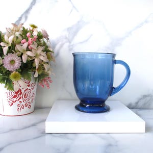 Vintage Blue Glass Mug,Anchor Hocking Mug,14 Oz Glass Mug,Morning Coffee Large Blue Glass Mugs, Made in USA