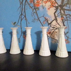 Milk Glass Collection of Five milk Glass vases Wedding Decor, Wedding Celebration 6&quot;H Vases Set of 5 Milk Glass Vases,