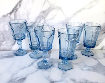 Vintage Fostoria Virginia Blue Goblets, Set of 6