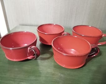 Vintage Metlox Poppytrail Red Mugs, Set of 4