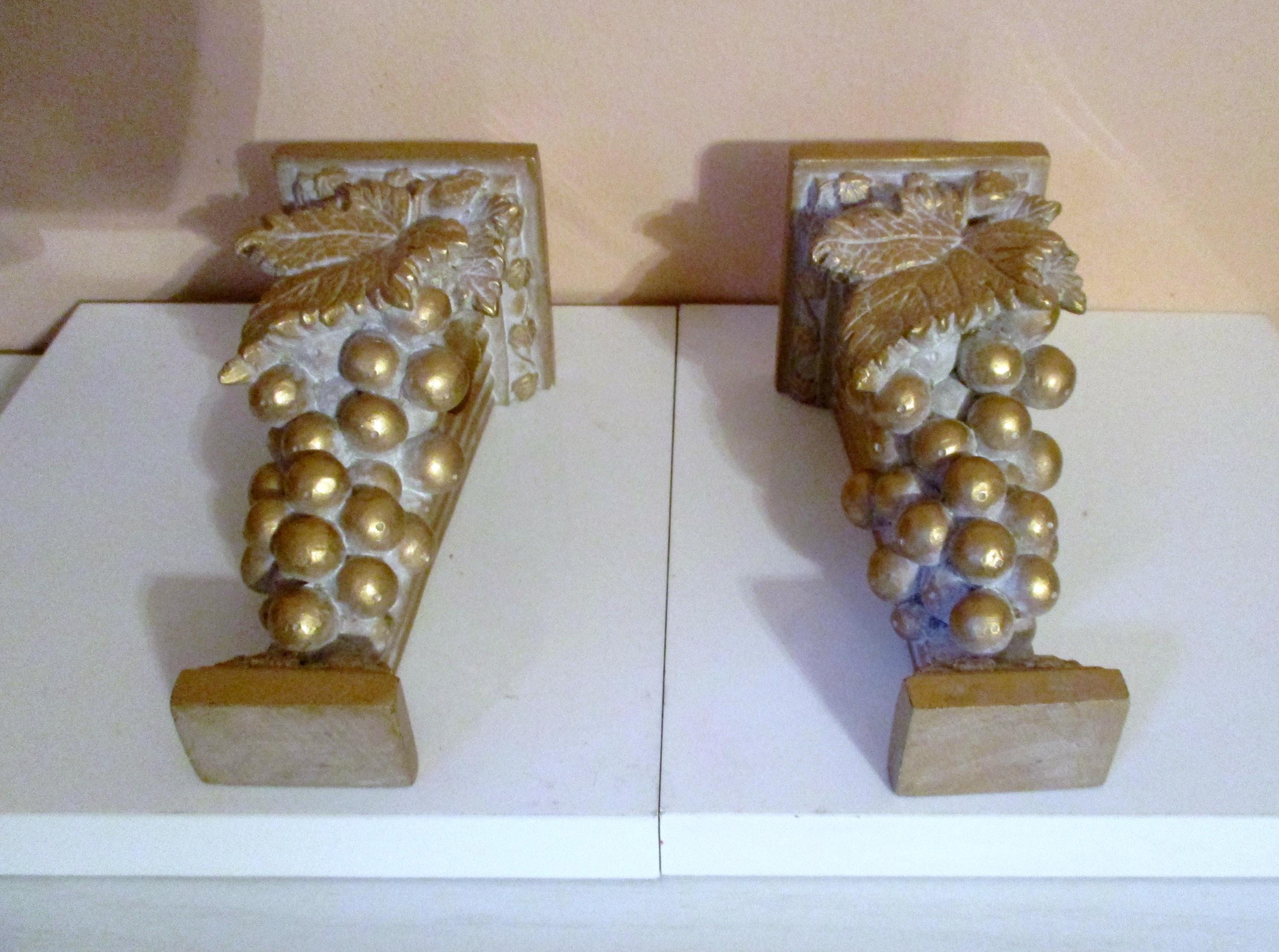 Vintage Small 2 Curtain Rod Brackets,5.5" T Grapevine Pattern Drapery Corbel,Wall Shelf Brackets,