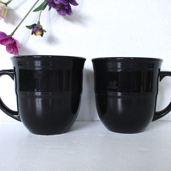 Conjunto vintage de 2 tazas de gres negro, tazas de café de la mañana MANSTAY de 13 oz,