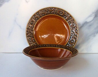 Vintage  Daisy Ironstone Ceramic Bowl and Dessert Plate,Hand Decorated Soup,Cereal Bowl,Made in Japan