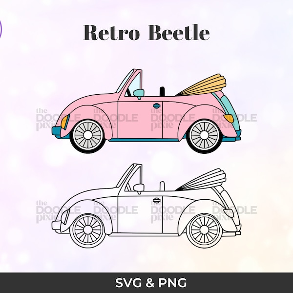 Retro Beetle SVG & PNG, Retro Car svg, Groovy Car svg, Love Bug Car png, Sublimation png, shirt mug sticker png, digital