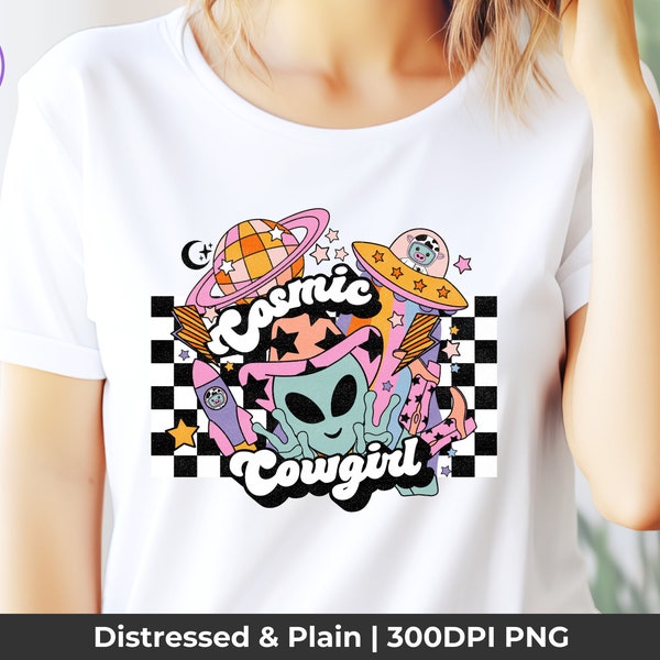 Cosmic Cowgirl PNG, Distressed & Plain, Western PNG, Groovy Cowgirl, Space Cowgirl, Sublimation PNG, T-shirt mug sticker design, digital