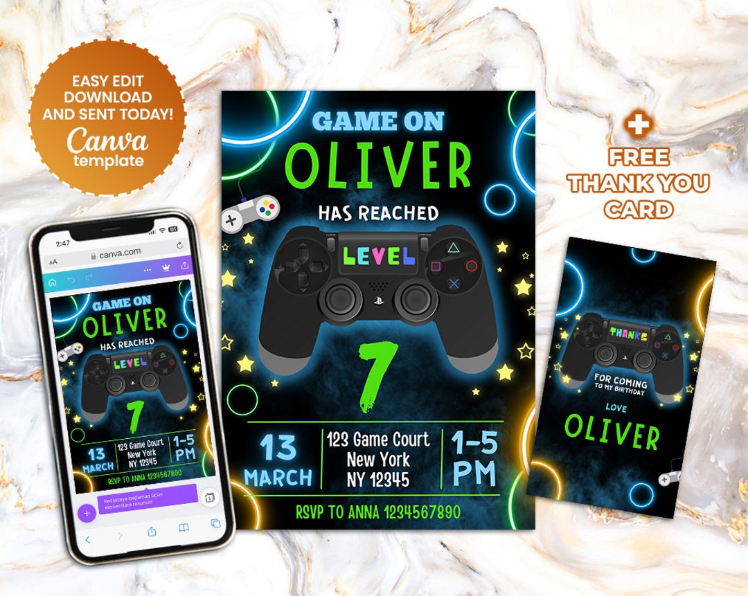 Editable Game Birthday Invitation Video Game Invitation Etsy