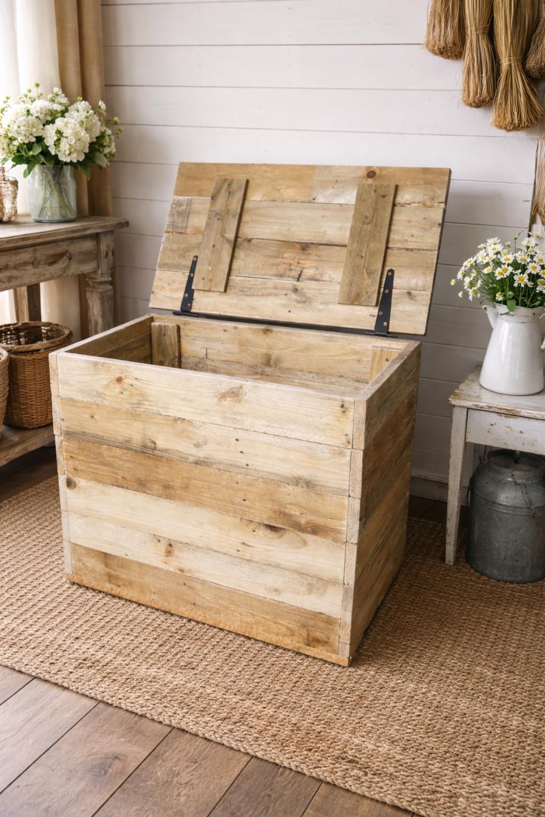 Large Rustic Storage Box With Hinged Lid. - Etsy UK