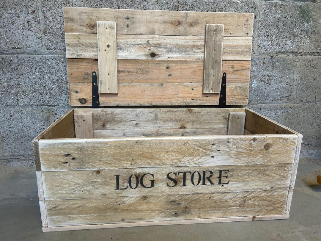 Rustic Log Storage Uk Rustic Wooden “log Store” Box With Hinged Lid. - Etsy UK