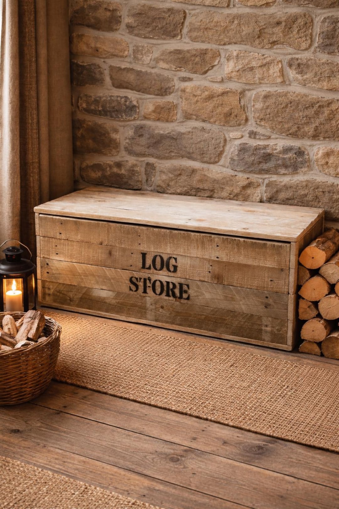 Rustic Log Storage Uk Rustic Wooden “log Store” Box With Hinged Lid. - Etsy UK