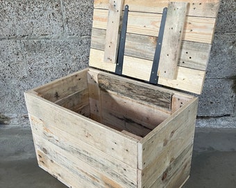 Rustic storage box with hinged lid.