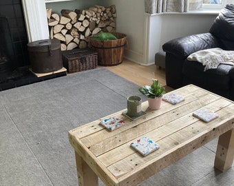 Rustic coffee table with chunky legs