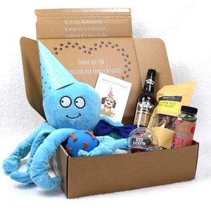 Luxury Dog Birthday Box - Boy |Dog Present Gift |Natural Grain Free Dog Treats |Dog Toy |Dog Beer |Dog Party |Dog Bow tie |Personalised Card