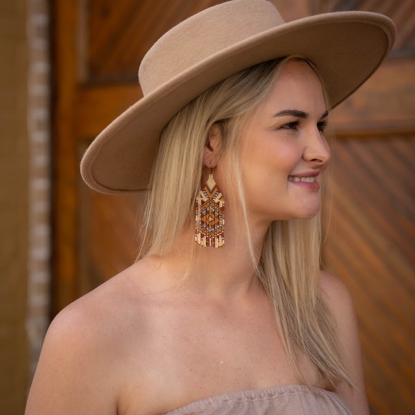 Sunburnt Sands ⋄ Seed Bead Fringe Earrings ⋄ Boho Beaded Earrings ⋄ Handmade Boho Dangle ⋄ Southwest Style Earrings ⋄ Handwoven ⋄ Western