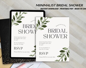 Greenery and white   Bridal Shower Invitation .pdf editable canva template for business use | Printable and Editable Template on Etsy"