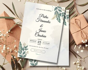 Simple Beige Minimalist Wedding Invitation Card | Customizable Design on Etsy