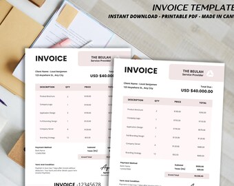 pink and white Aesthetic Corporate Invoice Template.pdf editable canva template for business use