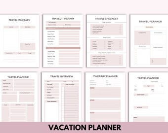 Editable Travel Planner Template | Trip Itinerary Planner | Canva Vacation Planner | Holiday Planner Insert | Digital Travel Planner Bundle