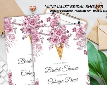 pink Rose Flower Bridal Shower invitation | Romantic Pink Rose Flower Bridal Shower Invitation | Elegant and Floral Invite Template on Etsy