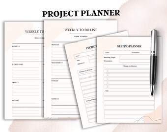 Printable project planner, Work Planner, Project Timeline Tracker, Project Management, Digital Business Planner PDF, Template
