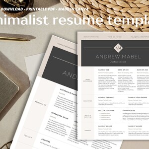 Może przedstawiać: Minimalistyczny szablon CV w kolorze czarnym, białym i złotym. Szablon zawiera sekcje na imię i nazwisko, stanowisko, dane kontaktowe, doświadczenie zawodowe, wykształcenie, umiejętności i nagrody. Szablon został zaprojektowany tak, aby można go było łatwo dostosować i wydrukować.