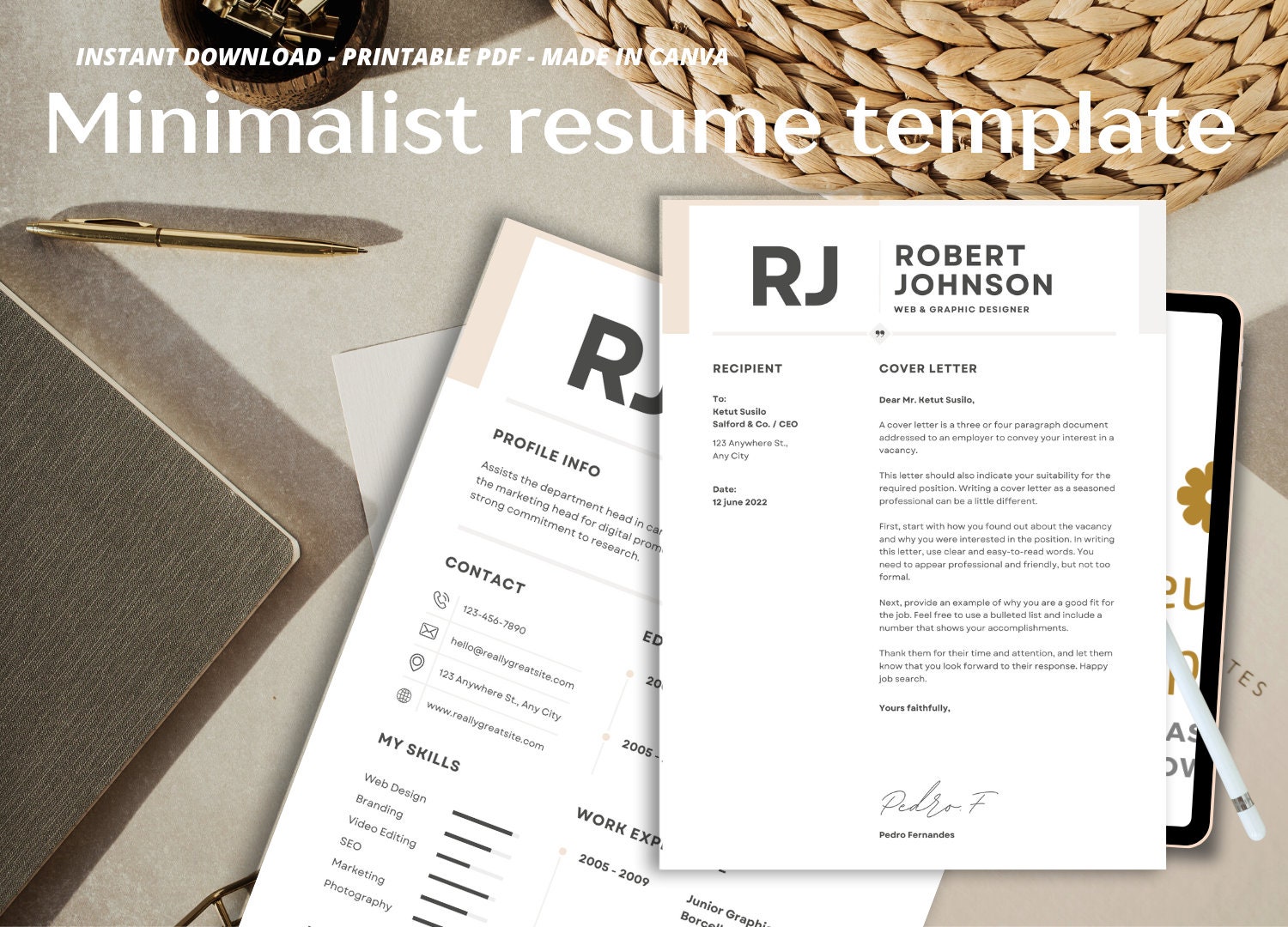 Sophisticated and Modern: Professional CV Resume Template Editable ...