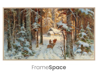 Samsung Frame TV Art 8K | Winter Woodcutters Returning Home | Pulling Sleigh Through Snow