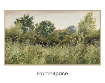 Samsung Frame TV Art 8K | Vintage Dutch Landscape Painting | Neutral Earth Tones and Wildflowers