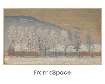 Samsung Frame TV Art 8K | A Row of Snowy Trees in Winter | Slovakian Village Scene