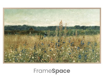 Samsung Frame TV Art 8K | Vintage Wildflower Meadow | Landscape, Field of Blooming Flowers