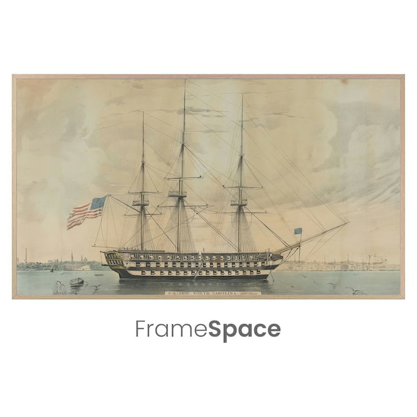 Samsung Frame TV Art | U.S. Ship North Carolina, 102 Guns | American History | Patriotic Marine Art