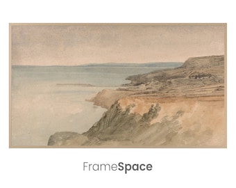 Samsung Frame TV Art 8K | Neutral Coastal Summer Landscape Art | Vintage Painting