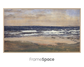 Samsung Frame TV Art | Coastal Landscape | The Beach at Rågeleje (1843) Vintage Illustration