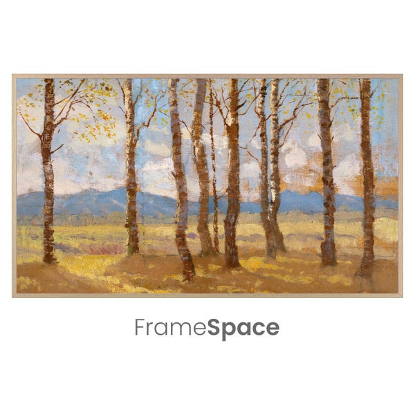 Samsung Frame TV Art 8K | Birches in Autumn | Fall leaves and colors, mountain backdrop