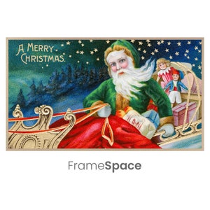Samsung Frame TV Arte 8K | Feliz Natal, cartão verde de Santa do vintage de <br> Entrega Rápida? Cartão postal de férias, boas festas
