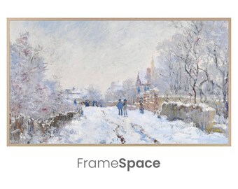 Samsung Frame TV Art 8K | Snow at Argenteuil | Paris, France | Snowy Holiday, Claude Monet
