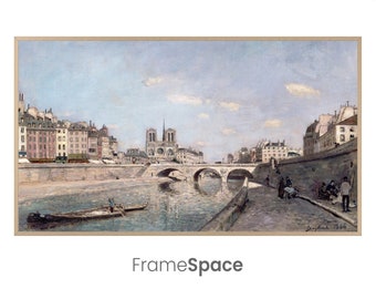 Samsung Frame TV Art 8K | The Sein And Notre-Dame, Paris | Vintage Impressionist Painting by Johan Barthold Jongkind