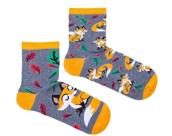 Fox Happy Foxes Kindersocken, Lustige Socken, Kuschelige Socken, Verrückte Socken, Bunte Socken, Geschenkidee, Perfektes Geschenk, Mismatched Socken