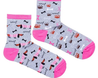 Calcetines largos con diseño de perro salchicha para mujer