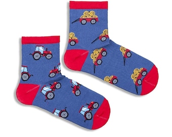 Tractor Trailer Farm Kids Socks, Funny Socks, Cozy Socks, Crazy Socks, Colorful Socks, Gift Idea, Perfect Gift, Mismatched Socks