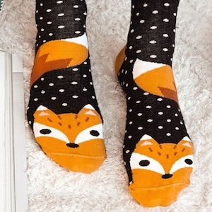 Calcetines de zorros, zorros lindos, calcetines divertidos, calcetines cómodos, calcetines locos, calcetines coloridos, idea de regalo, regalo perfecto, calcetines desiguales