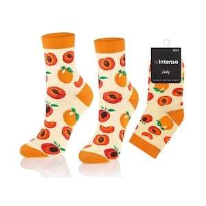 Peach Print Cotton Socks: Unisex Fruit Socks