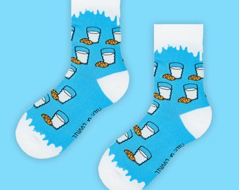 Milk Cookies Unisex Socks, Funny Socks, Birthday Socks, Crazy Socks, Colorful Socks, Gift Idea, Perfect Gift, Mismatched Socks