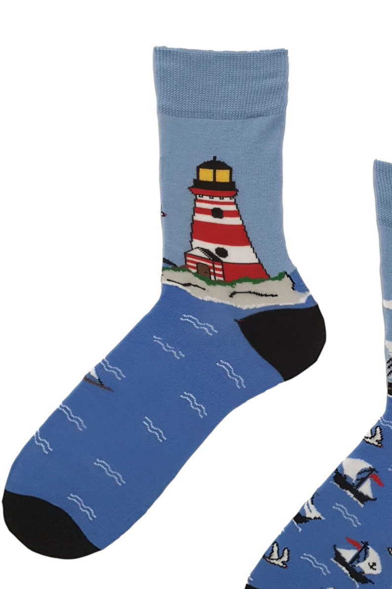 Navigation Sock Mismatched Nautical Socks: Lighthouse & Sailing Ship Cotton Blend - Etsy