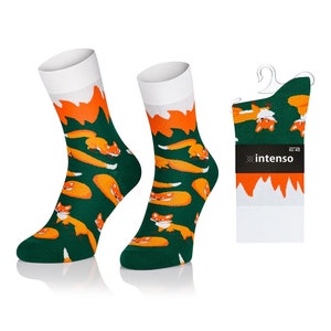 Fox Happy Foxes Animal Calcetines unisex, Calcetines divertidos, Calcetines de cumpleaños, Calcetines locos, Calcetines coloridos, Idea de regalo, Regalo perfecto, Calcetines no coincidentes