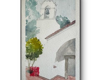 Acquerello Originale Chiesa - Capilla Villavicencio Dipinto a Mano - Paesaggio Architettonico - Sketch di Viaggio 18x25 - Decorazione Parete
