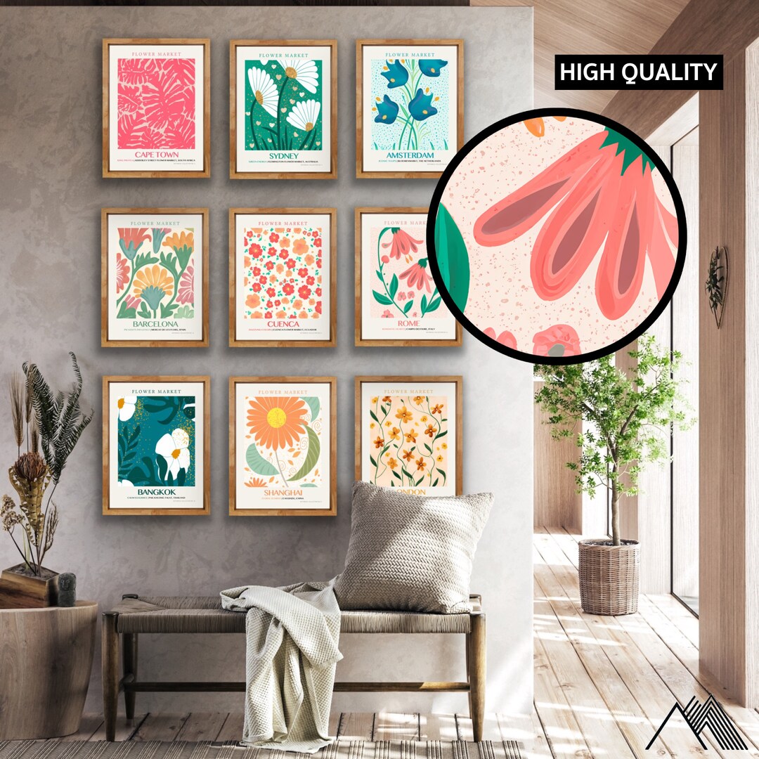 Flower Market Print, Set of 9 + 1 Free, Botanical Wall Art Set, Floral ...