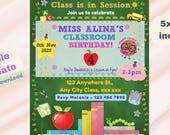 Kindergarten Chalkboard Birthday Invitation, Editable Template (5x7) (Digital Download)